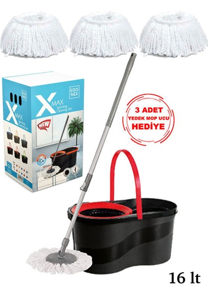 X-Max Mop Döner Başlıklı Temizlik Seti- Kova Mop Seti 16 Lt
