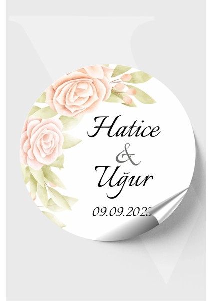 Piksel Grafik Nişan Etiketi Söz Etiketi Kına Etiketi Bride Sticker 3,5 cm 70 Adet - Rose Design