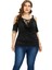 Patchwork Dantel Bluz Kadın Rahat Kısa Kollu Gömlek Y Soğuk Kapalı Omuz Üst Tee Gevşek Bluzlar Siyah Xxxl Tops (Yurt Dışından) 5
