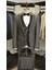 Erkek Smokin Damatlık Kırlangıç Yaka Italyan Stil Slim Fit Ceket Yelek Pantolon Papyon-Gri 2