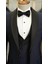 Erkek Smokin Damatlık Simli Şal Yaka Italyan Stil Slim Fit Ceket Yelek Pantolon Papyon-Lacivert 4