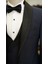 Erkek Smokin Damatlık Simli Şal Yaka Italyan Stil Slim Fit Ceket Yelek Pantolon Papyon-Lacivert 5