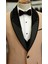 Erkek Smokin Damatlık Boncuklu Şal Yaka Italyan Stil Slim Fit Ceket Yelek Pantolon Papyon-Krem 5