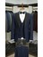 Erkek Smokin Damatlık Kırlangıç Yaka Italyan Stil Slim Fit Ceket Yelek Pantolon Papyon-Lacivert 1