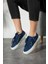 Mavi Keten Kumaş Bağcıklı Günlük Iç Taban Kadın Sneaker 4