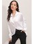3985 Oversize Saten Gömlek - Beyaz 1