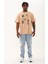 Erkek Baskılı Bisiklet Yaka T-Shirt 20/1 Penye - Bej 4