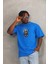Erkek Baskılı Bisiklet Yaka T-Shirt 20/1 Penye - Mavi 1