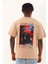Erkek Baskılı Bisiklet Yaka T-Shirt 20/1 Penye - Bej 4