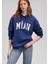 Miav Baskılı Kapüşonlu Mavi Sweatshirt 1S10131-70722 1