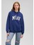 Miav Baskılı Kapüşonlu Mavi Sweatshirt 1S10131-70722 3