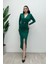 Jarse Kumaş Büzgü Detaylı Kalem Elbise - Zümrüt Yeşil 3