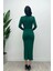 Jarse Kumaş Büzgü Detaylı Kalem Elbise - Zümrüt Yeşil 5