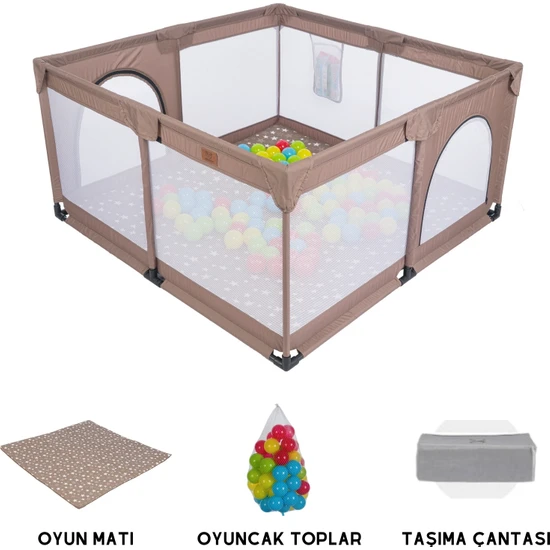 Mamma Playard Güvenli Bebek ve Çocuk Oyun Alanı Oyun Parkı 125X125 Oyun Matı ve Topları