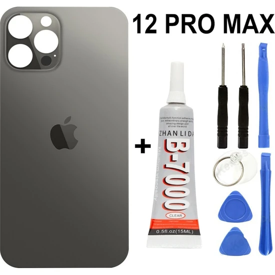 AXYA Apple iPhone Uyumlu 12 Pro Max Arka Batarya Pil Kapağı +Yapıştırıcı +Tamir Set - Siyah
