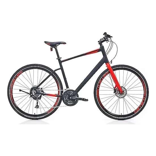 Carraro Sportive 328 28 Jant 27 Vites 44 cm Hidrolik Disk Fren Şehir Bisikleti-Mat Siyah-Kırmızı