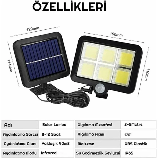 İsg Store Hareket Sensörlü Güneş Enerjili Solar Şarjlı Bahçe LED Aydınlatma 3 Modlu LED Duvar Lambası