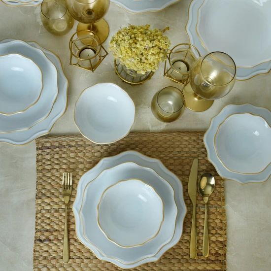 Keramika Beyaz Gold Fileli Romeo Yemek Takımı 24 Parça 6 Kişilik
