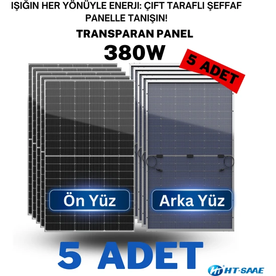 HT-Saae HT60-166M Transparan 380 Wp Ekonomik Güneş Paneli Half-Cut Monokristal Yüksek Verimli Düşük LID Bifacial Hücre 5 ADET