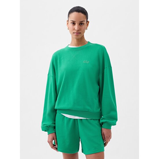 Gap Kadın Yeşil Mini Gap Logo Fransız Havlu Kumaş Sweatshirt