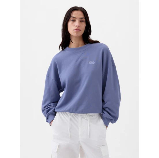 Gap Kadın Mavi Mini Gap Logo Fransız Havlu Kumaş Sweatshirt