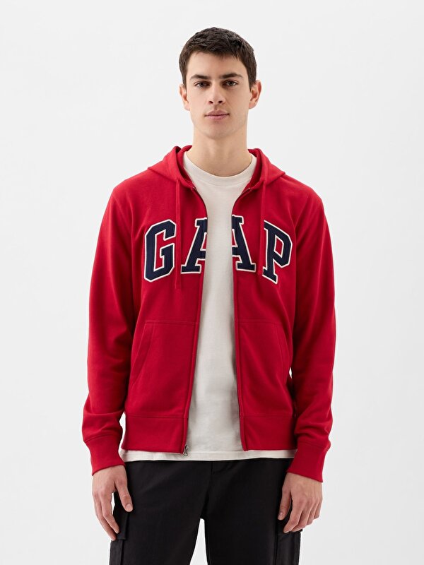 Gap Erkek Kırmızı Gap Logo Fermuarlı Fransız Havlu Kumaş Sweatshirt