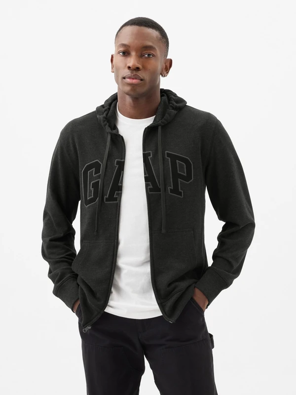 Gap Erkek Koyu Gri Gap Logo Fermuarlı Fransız Havlu Kumaş Sweatshirt