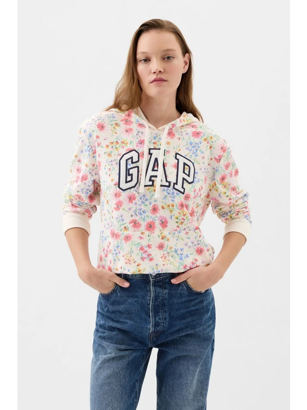 Gap Kadın Çok Renkli Çiçek Desenli Gap Logo Fransız Havlu Kumaş Sweatshirt