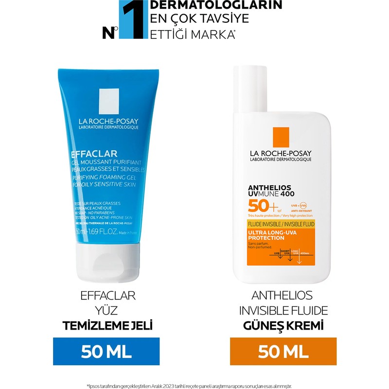 La Roche-Posay Anthelios SPF50+ Shaka Fluid 50 ml ve Effaclar Temizleme Jeli 50 ml içeren özel hediye seti