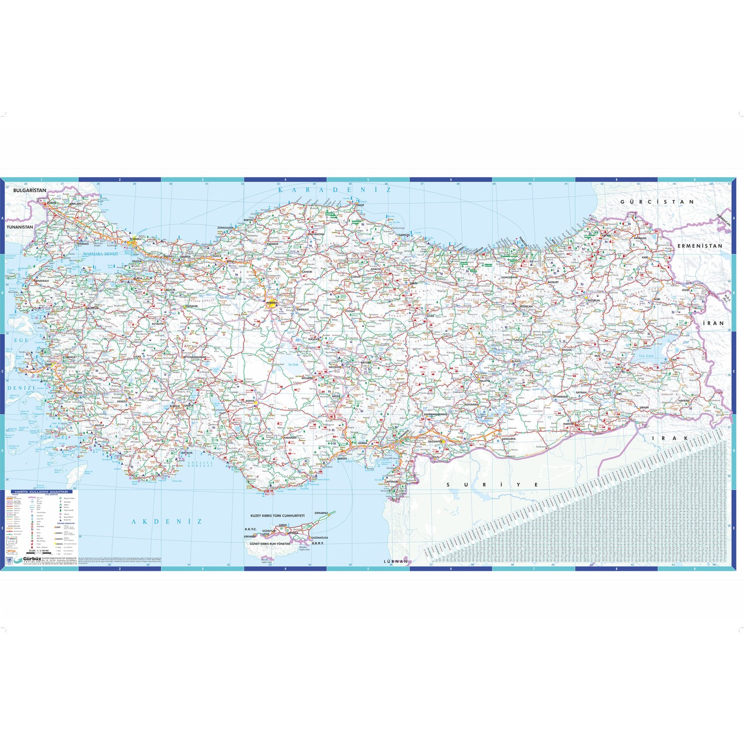 Gürbüz Yayınları Türkiye Karayolları Haritası 70 x 100 cm Fiyatı