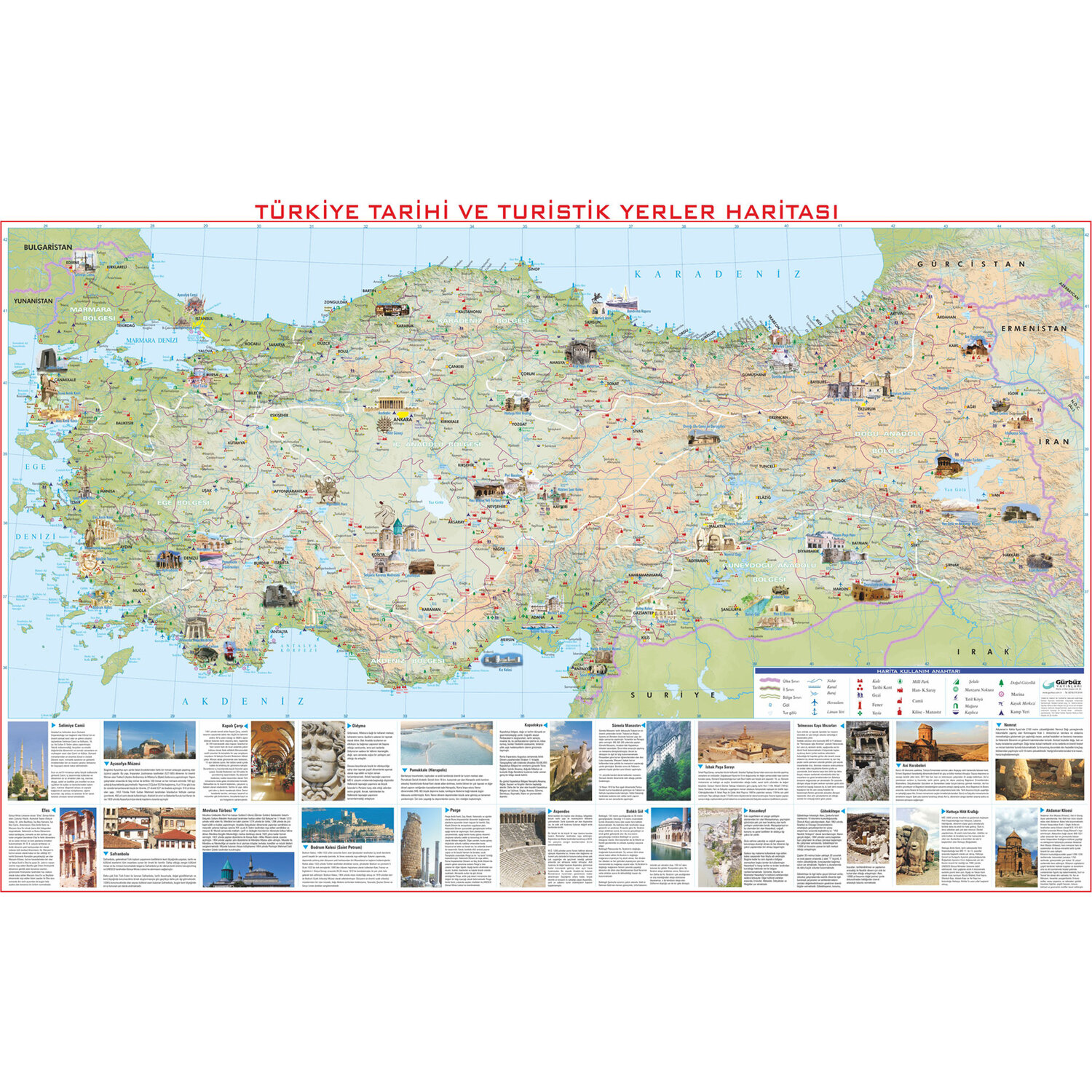 Gürbüz Yayınları Türkiye Tarihi ve Turistik Yerler Haritası Fiyatı
