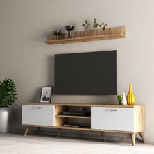 Tanmob Mega 180'li L Raflı Tv Ünitesi Çam-Beyaz  - TVU0103