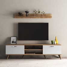 Tanmob Mega 180'li L Raflı Tv Ünitesi Çam-Beyaz  - TVU0103