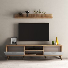 Tanmob Mega 180'li L Raflı Tv Ünitesi Çam-Beyaz  - TVU0103