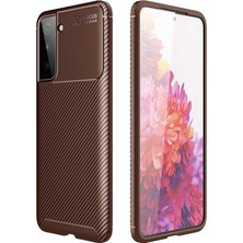 CoverZone Galaxy S21 Kılıf Karbon Delüx Tpu Silikon  Kahverengi