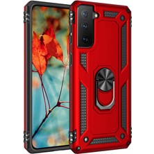 CoverZone Galaxy S21 Plus Kılıf Shockproof Yüzük Tutuculu Vega  Kırmızı