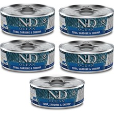 N&d Ocean Tahılsız 5 Adet Ton Sardalya Karides Yetişkin Yaş Mama 80 gr
