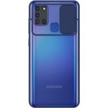 KZY Samsung Galaxy A21S Kapak Lensi Açılır Kapanır Kamera Korumalı Silikon Kılıf Lacivert