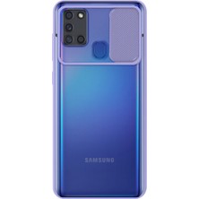 KZY Samsung Galaxy A21S Kapak Lensi Açılır Kapanır Kamera Korumalı Silikon Kılıf Lila