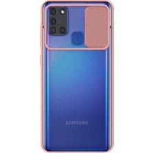 KZY Samsung Galaxy A21S Kapak Lensi Açılır Kapanır Kamera Korumalı Silikon Kılıf Pudra