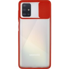 KZY Samsung Galaxy A51 Kapak Lensi Açılır Kapanır Kamera Korumalı Silikon Kılıf Kırmızı