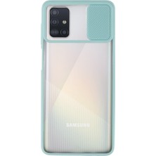 KZY Samsung Galaxy A51 Kapak Lensi Açılır Kapanır Kamera Korumalı Silikon Kılıf Turkuaz