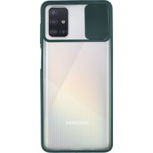 KZY Samsung Galaxy A51 Kapak Lensi Açılır Kapanır Kamera Korumalı Silikon Kılıf Yeşil