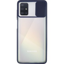 KZY Samsung Galaxy A71 Kapak Lensi Açılır Kapanır Kamera Korumalı Silikon Kılıf Lacivert