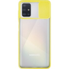 KZY Samsung Galaxy A71 Kapak Lensi Açılır Kapanır Kamera Korumalı Silikon Kılıf Sarı