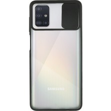 KZY Samsung Galaxy A71 Kapak Lensi Açılır Kapanır Kamera Korumalı Silikon Kılıf Siyah