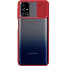 KZY Samsung Galaxy M31S Kapak Lensi Açılır Kapanır Kamera Korumalı Silikon Kılıf Kırmızı
