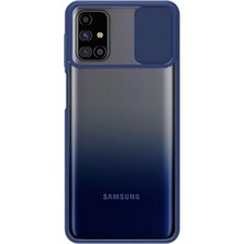 KZY Samsung Galaxy M31S Kapak Lensi Açılır Kapanır Kamera Korumalı Silikon Kılıf Lacivert