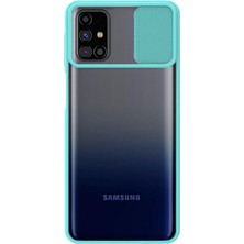 KZY Samsung Galaxy M31S Kapak Lensi Açılır Kapanır Kamera Korumalı Silikon Kılıf Turkuaz