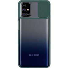 KZY Samsung Galaxy M31S Kapak Lensi Açılır Kapanır Kamera Korumalı Silikon Kılıf Yeşil